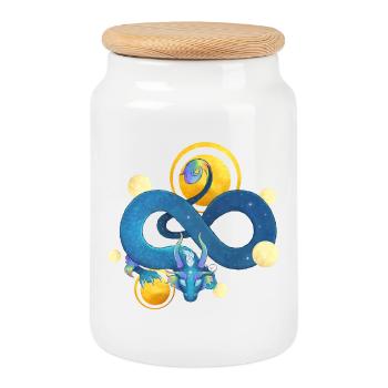 Blue Ink Spirits - Rainbow Blue Dragon & Gold - Cookie Jar with Wooden Lid - white - Front