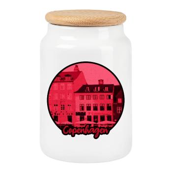 Silhouette de Copenhague en rouge - Boîte à biscuits avec couvercle en bois - blanc - Devant