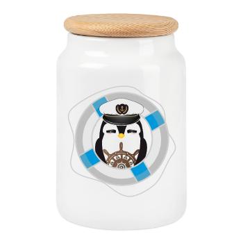 niedlicher Pinguin als Kapitän im Marine Look - Keksdose mit Holzdeckel - Weiß - Vorne