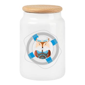 niedlicher Fuchs als Seemann im Marine Look - Keksdose mit Holzdeckel - Weiß - Vorne