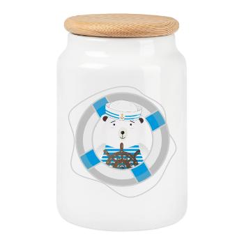 niedlicher Bär als Seemann im Marine Look - Keksdose mit Holzdeckel - Weiß - Vorne