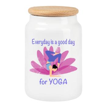 Everyday yoga with flower accent - Cookie Jar with Wooden Lid - white - Front