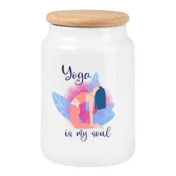 Yoga - Cookie Jar with Wooden Lid - white - Front