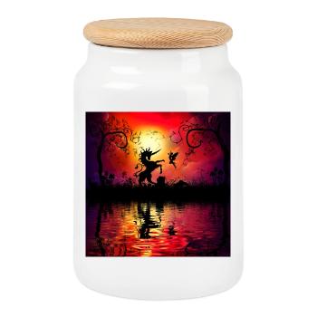 Unicorn with fairy at sunset. - Cookie Jar with Wooden Lid - white - Front
