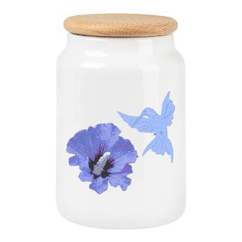 geschenke mit kolibris, Kolibrisilhouette Hibiskus - Keksdose mit Holzdeckel - Weiß - Vorne