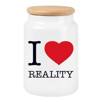 I LOVE REALITY - Cookie Jar with Wooden Lid - white - Front