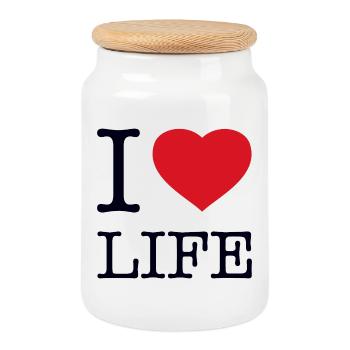 I LOVE LIFE - Cookie Jar with Wooden Lid - white - Front
