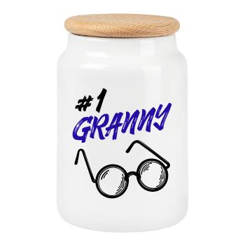 Grandma Glasses Statement Grandma Best Grandmother - Cookie Jar with Wooden Lid - white - Front