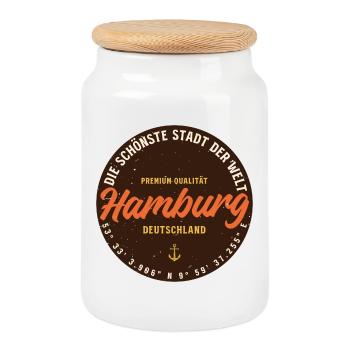 Hamburg Hafen Rundbadge - Keksdose mit Holzdeckel - Weiß - Vorne