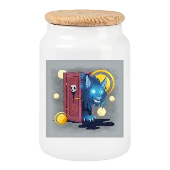 Blue Ink Spirits Poster - Böser Wolf an der Tür - Keksdose mit Holzdeckel - Weiß - Vorne