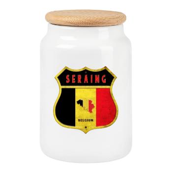 Seraing Belgique Armoiries Drapeaux Design - Boîte à biscuits avec couvercle en bois - blanc - Devant
