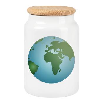 planète bleue Terre avec des continents verts - Boîte à biscuits avec couvercle en bois - blanc - Devant