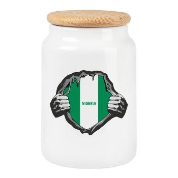 Nigeria Flags Design - Cookie Jar with Wooden Lid - white - Front