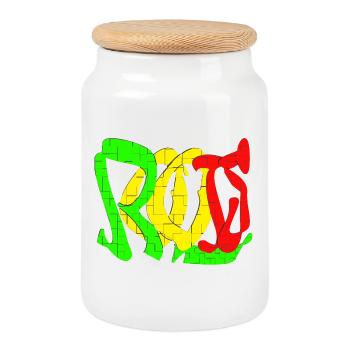 Rasta Color Block Pattern - Cookie Jar with Wooden Lid - white - Front