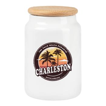 Motif plage Charleston Caroline du Sud - Boîte à biscuits avec couvercle en bois - blanc - Devant