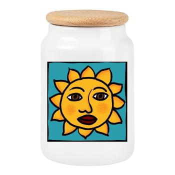 Sun - Cookie Jar with Wooden Lid - white - Front