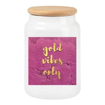 Affiche Gold Vibes seulement cool Citations dictons mur - Boîte à biscuits avec couvercle en bois - blanc - Devant