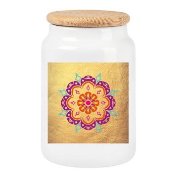 Poster Mandala Ornament Gold Flower Yoga India om - Cookie Jar with Wooden Lid - white - Front