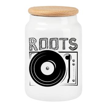 roots dj Symbol Plattenspieler icon Logo Grafik - Keksdose mit Holzdeckel - Weiß - Vorne