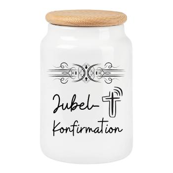 Jubelkonfirmation feiern Konfirmationsjubiläum - Keksdose mit Holzdeckel - Weiß - Vorne