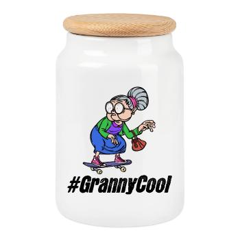 Cool Grandmother Grandma Saying Old Woman Glasses - Cookie Jar with Wooden Lid - white - Front
