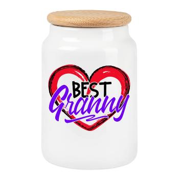 Grandmother Statement Grandma Best Grandma Favorite Grandma - Cookie Jar with Wooden Lid - white - Front