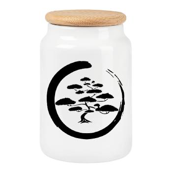 Arbre du Japon noir - Boîte à biscuits avec couvercle en bois - blanc - Devant