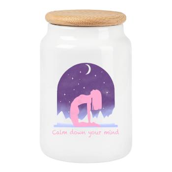 Yoga - Boîte à biscuits avec couvercle en bois - blanc - Devant