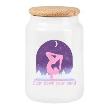 Yoga - Cookie Jar with Wooden Lid - white - Front