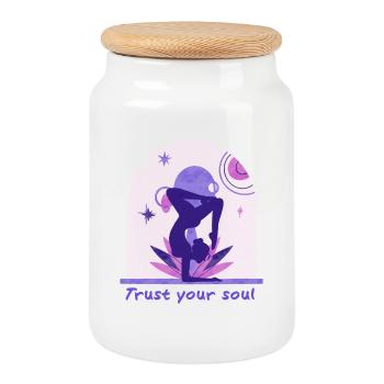 Yoga - Cookie Jar with Wooden Lid - white - Front