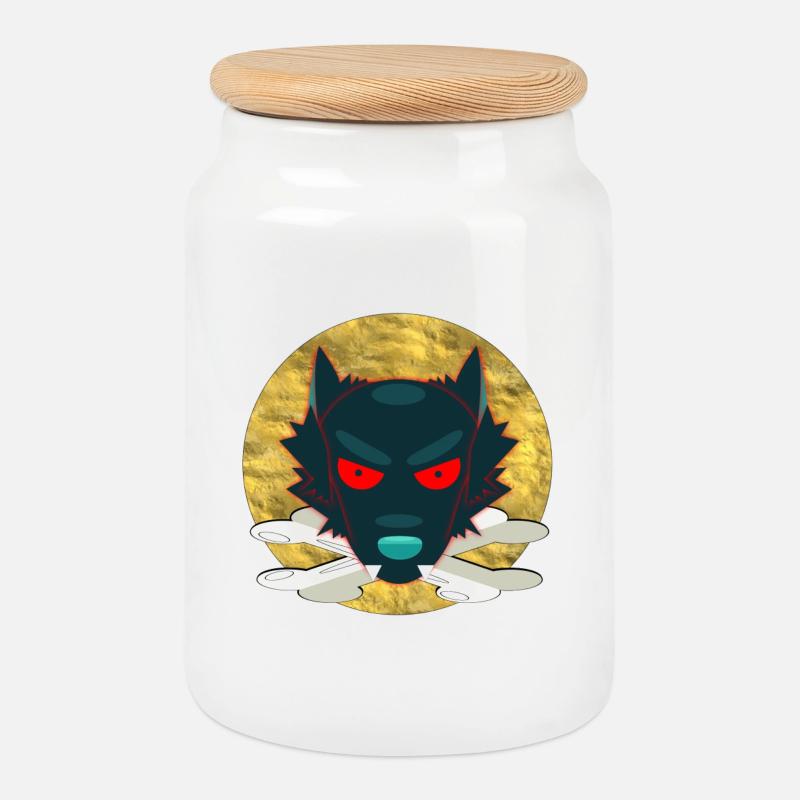 Wolf554 - Cookie Jar with Wooden Lid - white