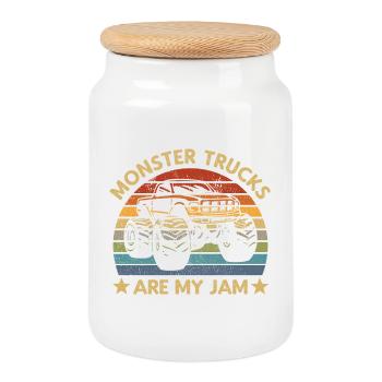 Monster Trucks Are My Jam Retro Truck Silhouette - Cookie Jar with Wooden Lid - white - Front