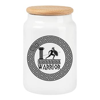 Ancient Greek Warrior (Black) - Cookie Jar with Wooden Lid - white - Front