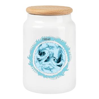 Stormy Water Swirl Design - Cookie Jar with Wooden Lid - white - Front