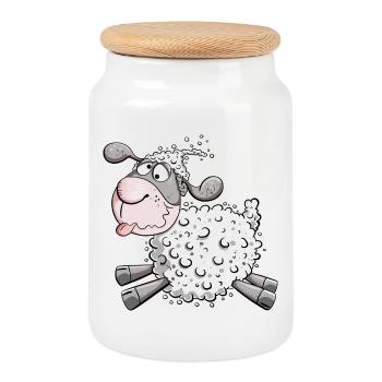 Lamented sheep I Funny sheep I fun - Cookie Jar with Wooden Lid - white - Front