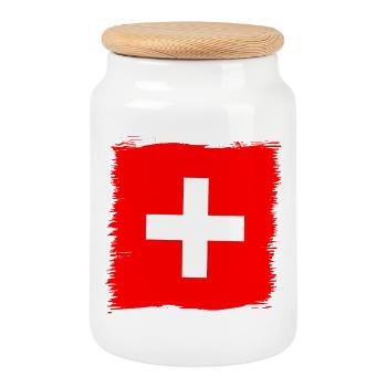 Cadeau du drapeau suisse suisse - Boîte à biscuits avec couvercle en bois - blanc - Devant