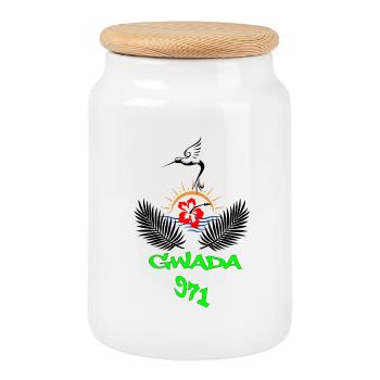 Guadeloupe - Cookie Jar with Wooden Lid - white - Front