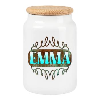 Name Day Gifts Daughter Emma - Cookie Jar with Wooden Lid - white - Front