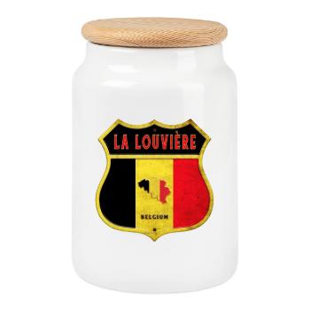 La Louvière Belgique Armoiries Drapeaux Design - Boîte à biscuits avec couvercle en bois - blanc - Devant