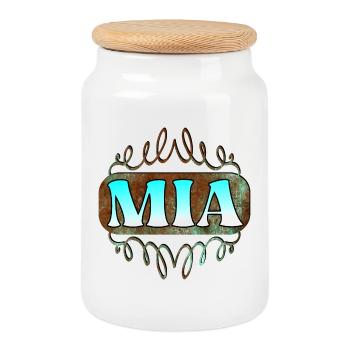 Cadeaux du jour du nom pour la fille Mia Girl - Boîte à biscuits avec couvercle en bois - blanc - Devant