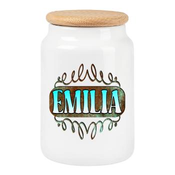 Namenstag Geschenke für Emilia - Mädchen TOCHTER - Keksdose mit Holzdeckel - Weiß - Vorne