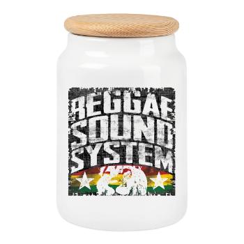 Reggae Sound System - Cookie Jar with Wooden Lid - white - Front