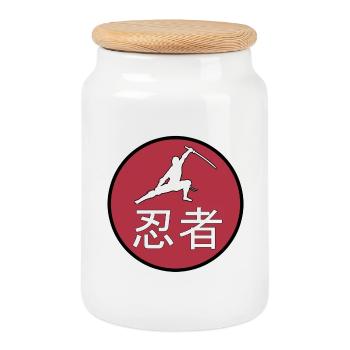 Ninja Japon Kanji Font Flag Cadeau Soleil - Boîte à biscuits avec couvercle en bois - blanc - Devant