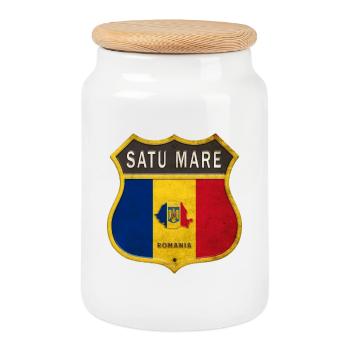 Motif écusson Satu Mare Romania - Boîte à biscuits avec couvercle en bois - blanc - Devant