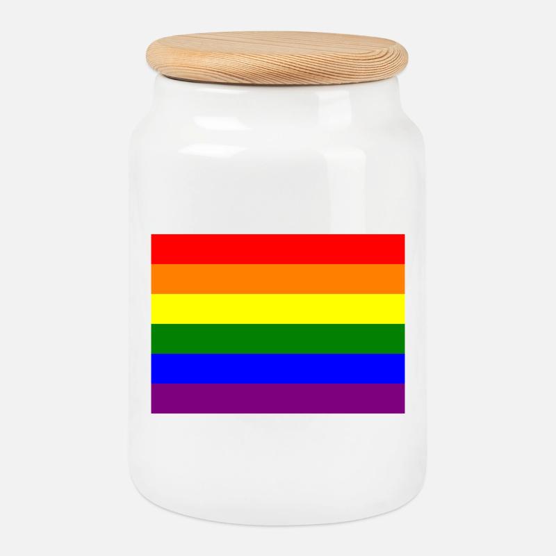 Pride Regenbogen Flaggendesign - Keksdose mit Holzdeckel - Weiß