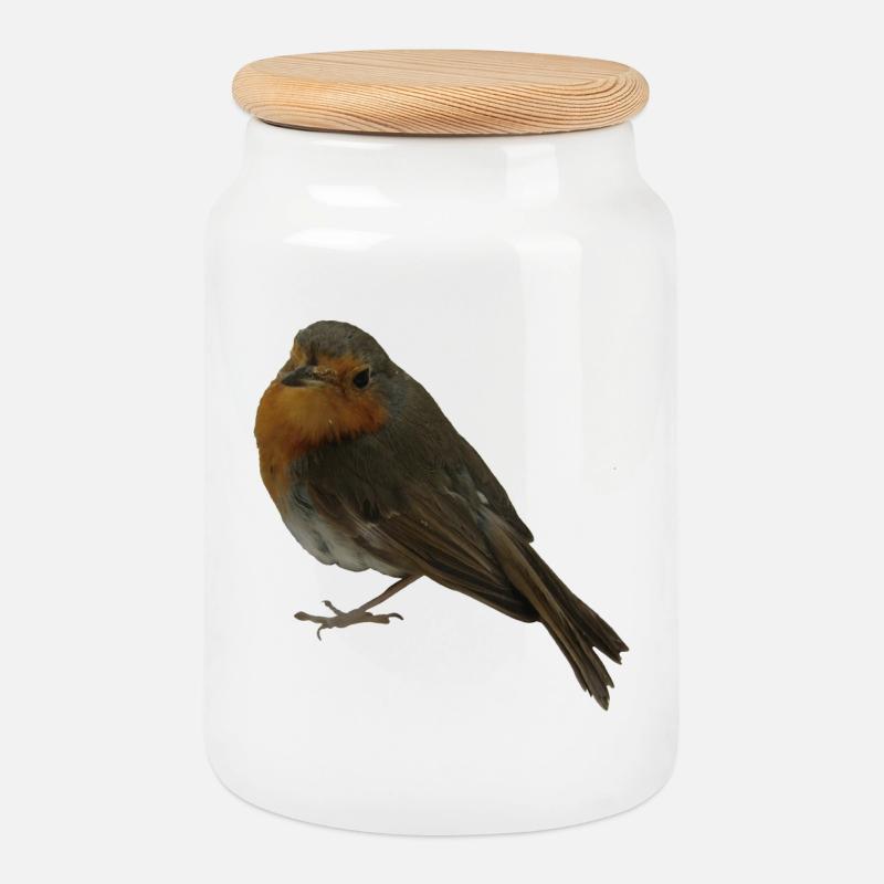 Robin - Cookie Jar with Wooden Lid - white