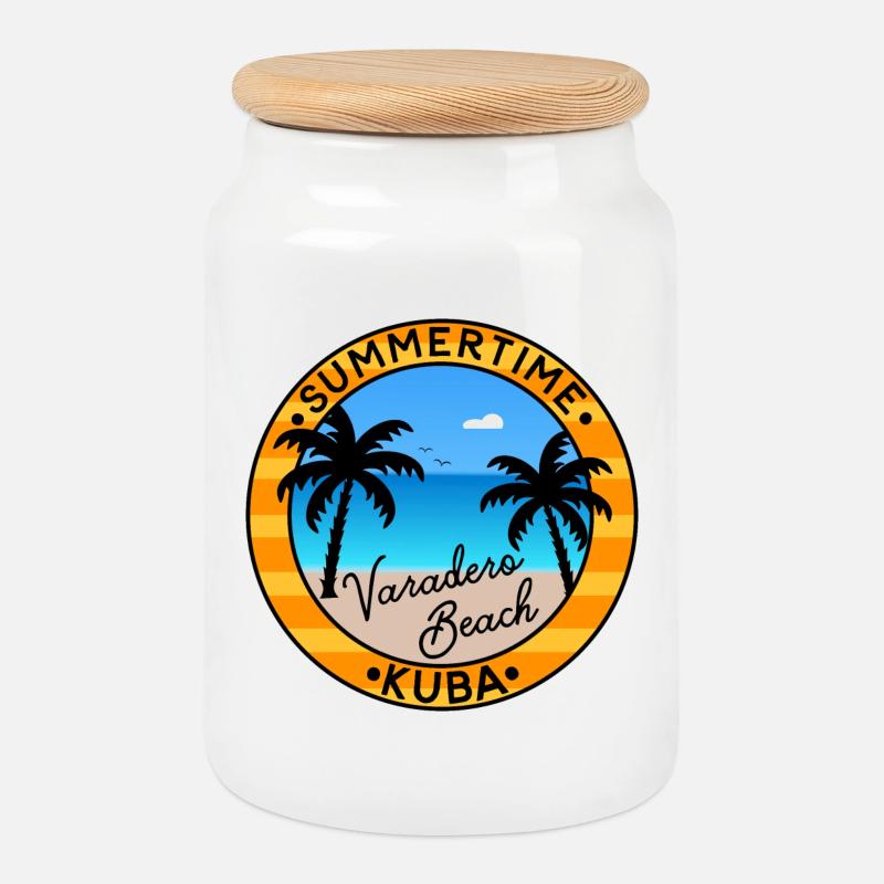 Summertime Cuba - Varadero Beach - Cookie Jar with Wooden Lid - white