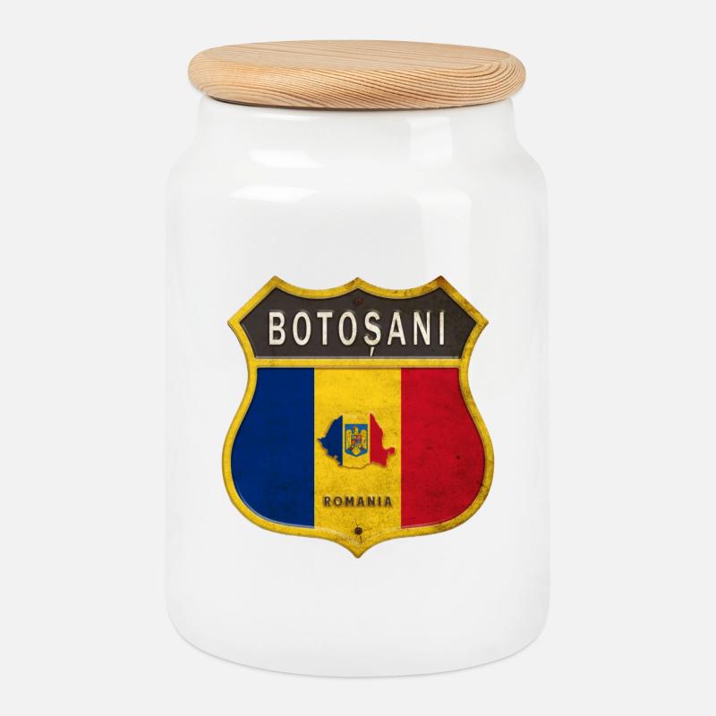 Botoșani Rumänien Wappen Design - Keksdose mit Holzdeckel - Weiß