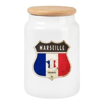 Marseille France Armoiries Drapeaux Design - Boîte à biscuits avec couvercle en bois - blanc - Devant