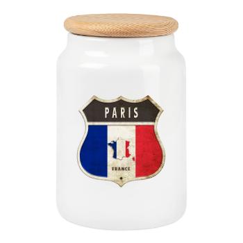 Paris France Armoiries Drapeaux Design - Boîte à biscuits avec couvercle en bois - blanc - Devant